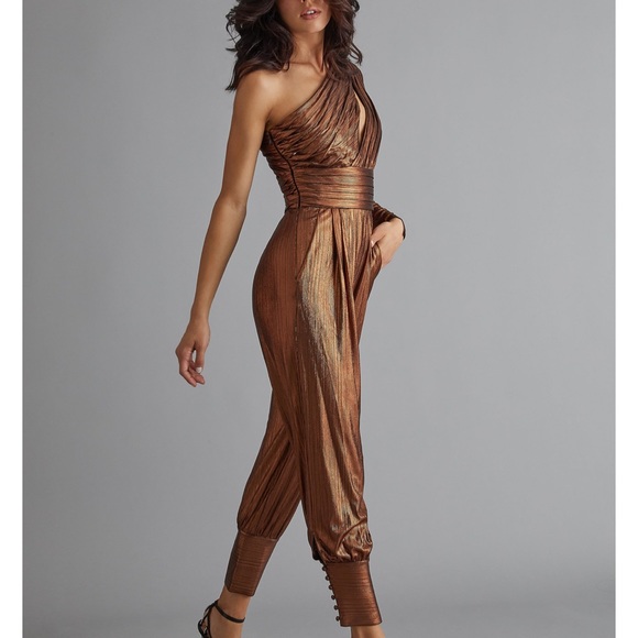 Retrofete Timi Coffee Jumpsuit LS Romper NWT Perfect Party Look 🥂 size M - Picture 2 of 9